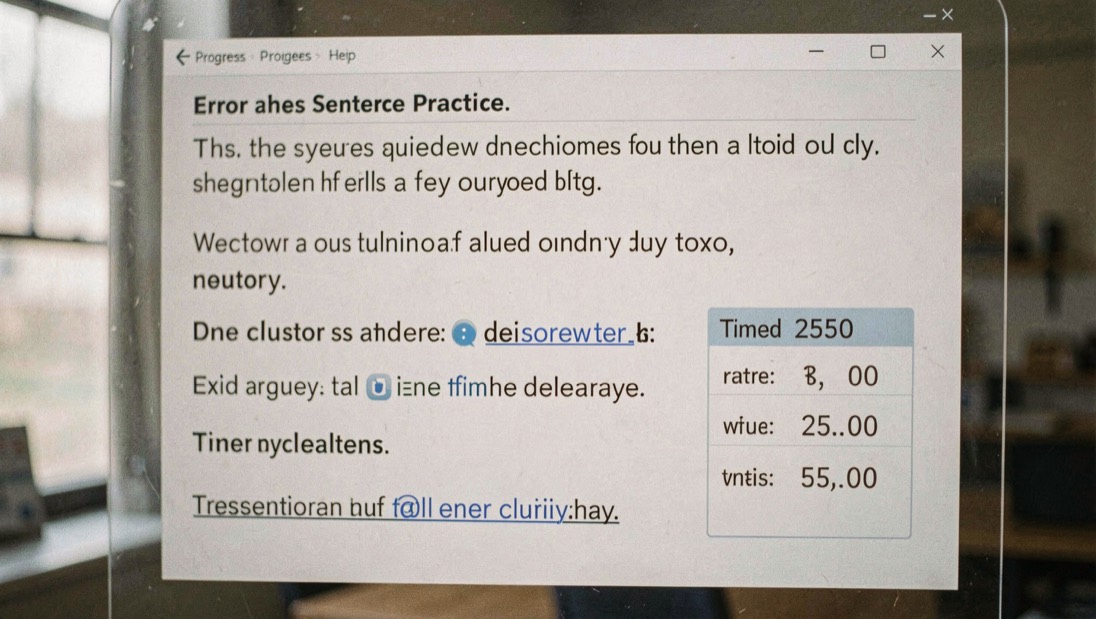 A measured typing result with the next practice question written beside it