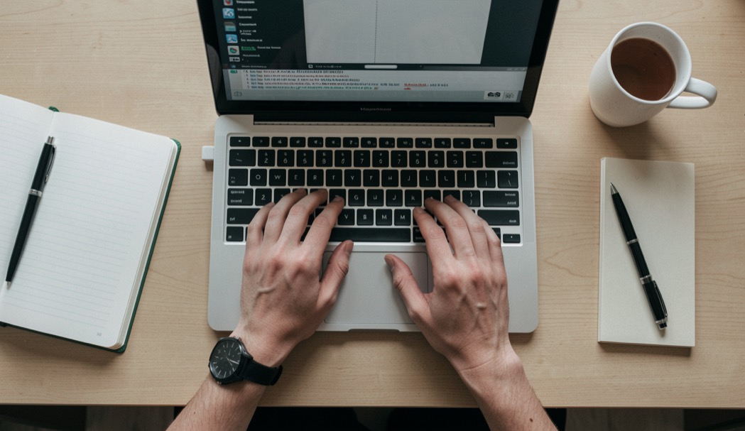 PC stability and diagnosis: a practical method: A small USB key labeled with a date in marker, lying on a wooden desk beside a laptop showing a text-mode memory test, lit by soft daylight from a win